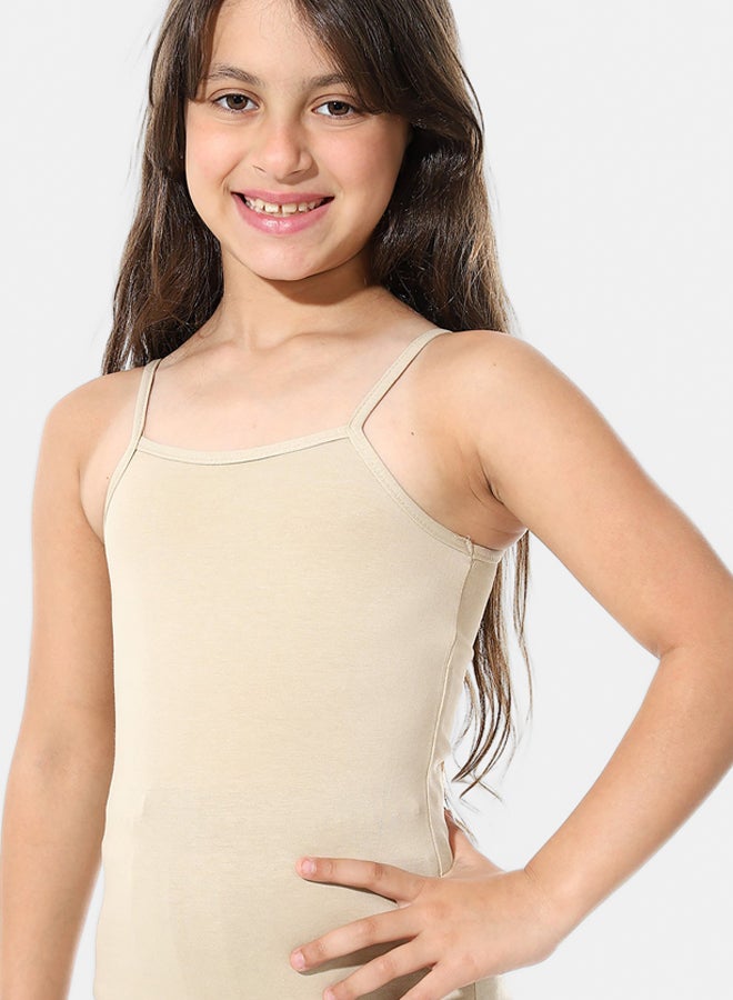 Andora Strap Sleeves Plain Cotton T-Shirt - Beige_Beige - Image 3