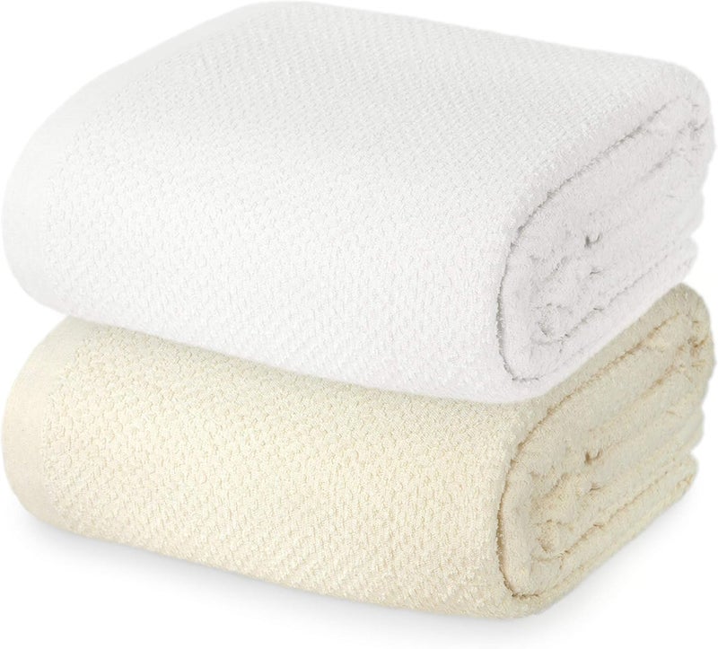 Crover Collection All Season Thermal Terry Lush Cotton Blanket with Deep Plain Edge Border Durable and Soft Queen Size 90x90 White - Image 5