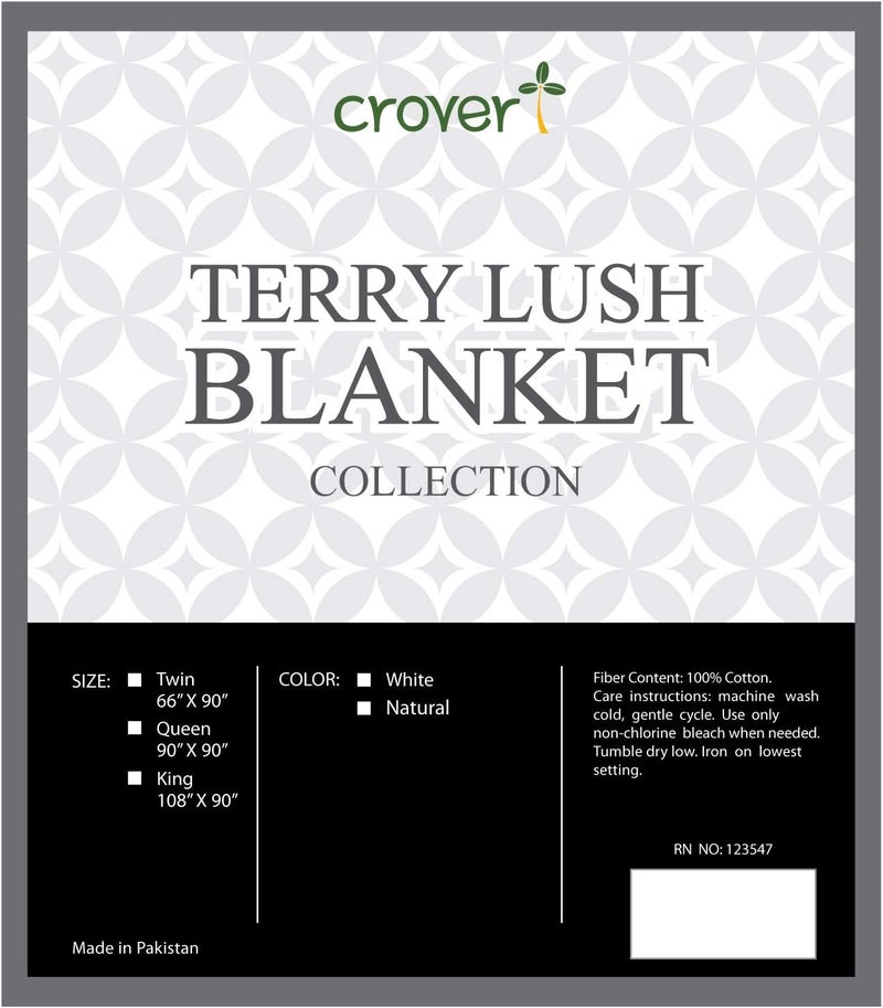 Crover Collection All Season Thermal Terry Lush Cotton Blanket with Deep Plain Edge Border Durable and Soft Queen Size 90x90 White - Image 3