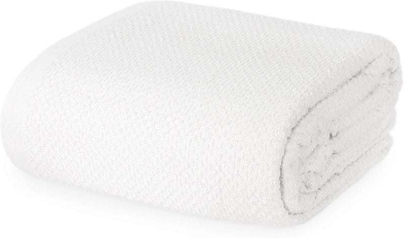 Crover Collection All Season Thermal Terry Lush Cotton Blanket with Deep Plain Edge Border Durable and Soft Queen Size 90x90 White - Image 2
