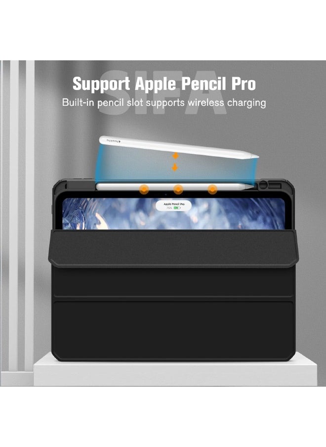 Generic - iPad Pro 2024 (5th Generation) M4 11-Inch Case, Hybrid Slim Trifold Stand Case with Apple Pencil Holder, Auto Wake Sleep, Smart Magnetic Cover Clear Acrylic Back Shockproof Case, Black - Image 1