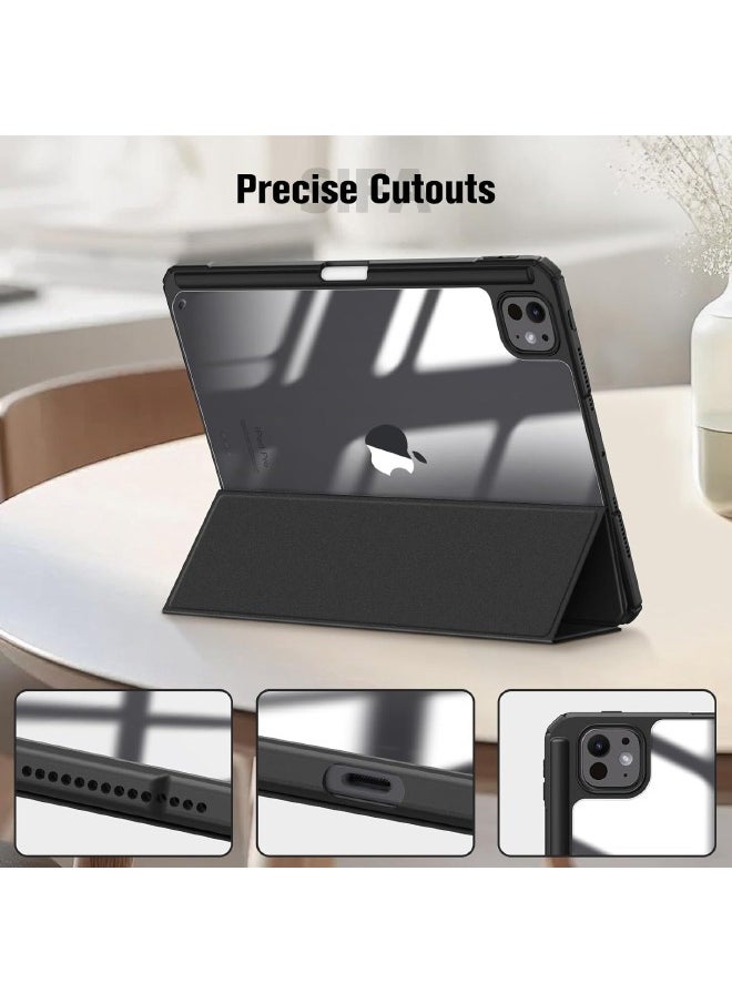 Generic - iPad Pro 2024 (5th Generation) M4 11-Inch Case, Hybrid Slim Trifold Stand Case with Apple Pencil Holder, Auto Wake Sleep, Smart Magnetic Cover Clear Acrylic Back Shockproof Case, Black - Image 1