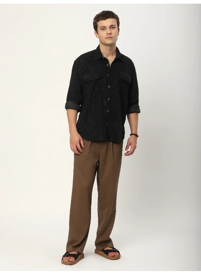 بيونغ Black Tribal Textured Corduroy Shirt