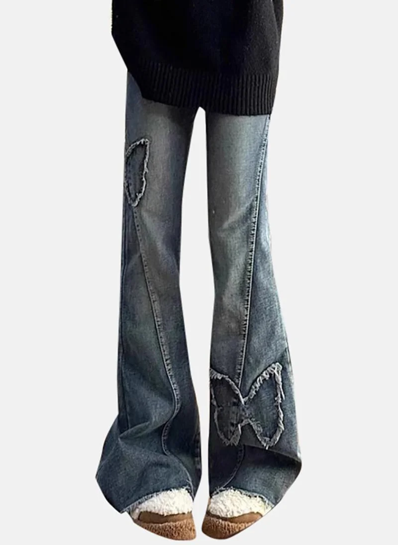 يونيكي Blue Solid Mid Rise Straight Fit Straight Jeans