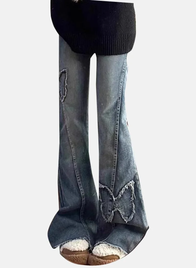 يونيكي Blue Solid Mid Rise Straight Fit Straight Jeans