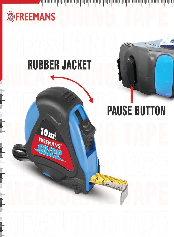 FREEMANS GRIPP 10m:25mm Steel Inchi Measuring Tape - 10m (Blue) With Rubberized Unbreakable ABS case || Pause Button || Click Action Front Lock and Belt Clip - Image 4