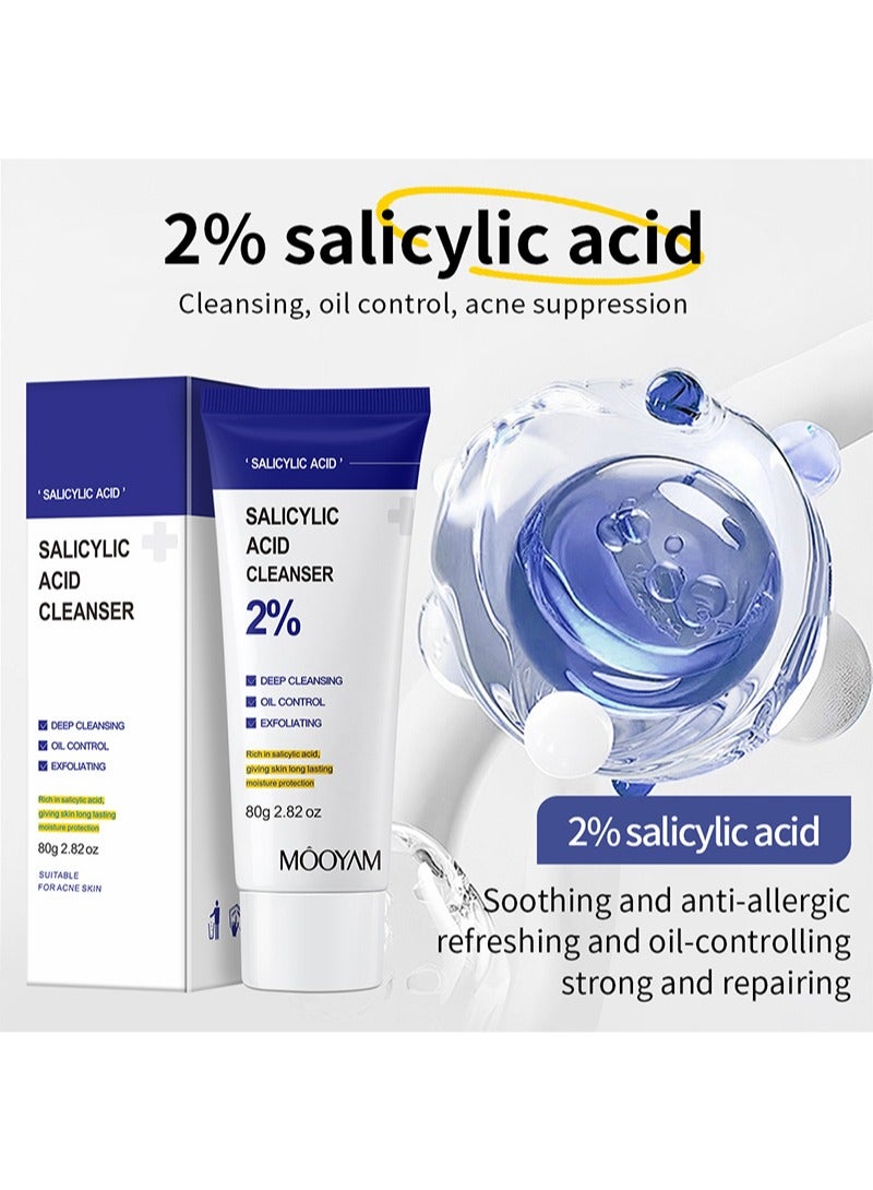 MOOYAM Salicylic Acid Facial Set,2% Salicylic Acid Cleanser 80g+Facial Serum 30ml with Salicylic Acid 2%+Acne Cream 20g with 2% Salicylic Acid,Deep Moisture and Oil Control,Pore Cleaning,Soothing For Acne-Prone Skin,Unisex,Hypoallergenic,Ideal For All Skin Types - Image 3