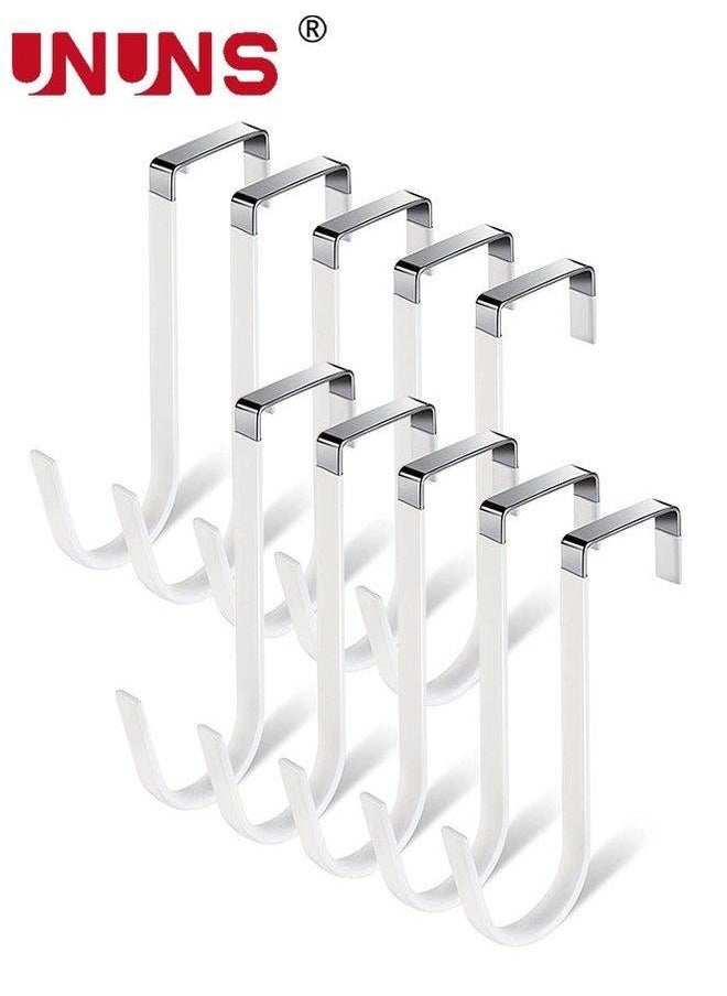 UNUNS 10 Pcs Over The Door Hooks,White Metal Sturdy Hanger Hook For Hanging Clothes,Heavy Duty Bathroom/Kitchen/Hanging Towels Bags Hats Coats Keys,Space Saving Single Hooks  - Image 1