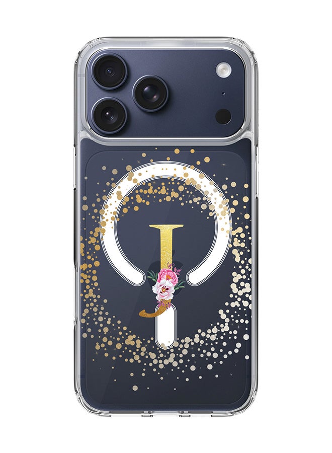 Stylizedd Classic Clear MagSafe Case for iPhone 17 Pro Max , Hybrid Soft Case Flexible Edges Anti Drop TPU PC Gel Thin Transparent Cover [ Designed for iPhone 17 Pro Max ] - Custom Monogram Initial Letter Floral Pattern Alphabet - J  (Clear )