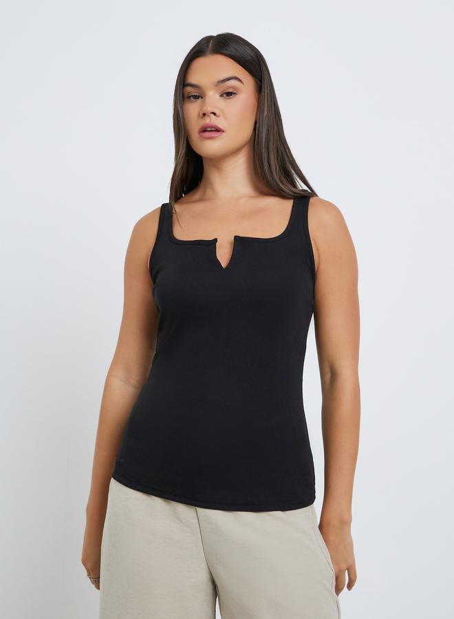 Styli Women Black Square Neck Ribbed Fitted Top - Image 3