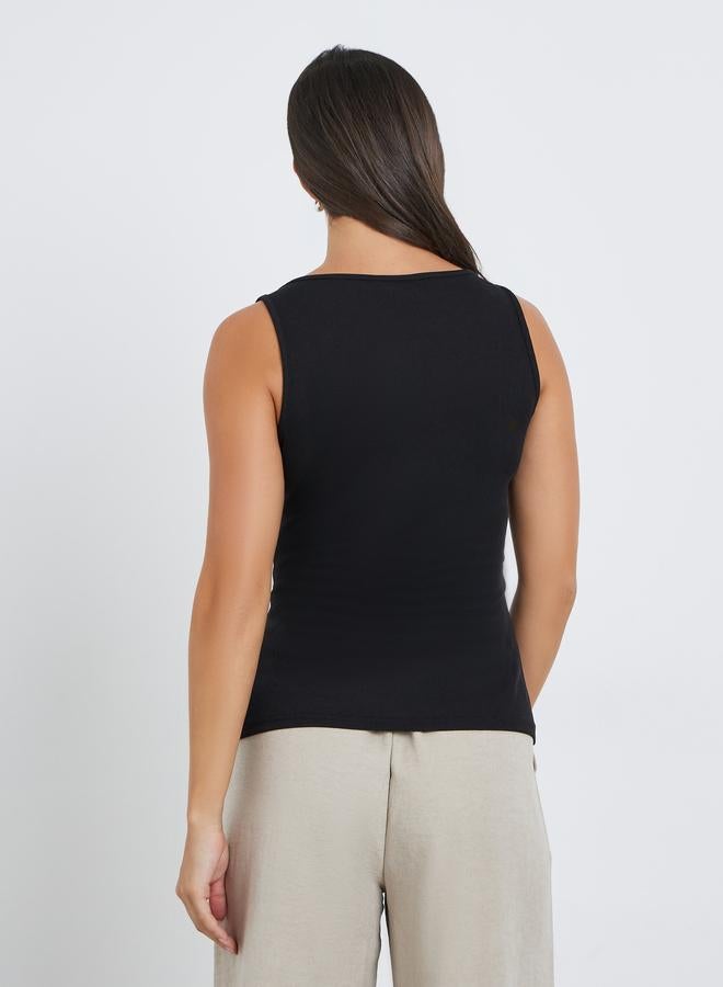 Styli Women Black Square Neck Ribbed Fitted Top - Image 5