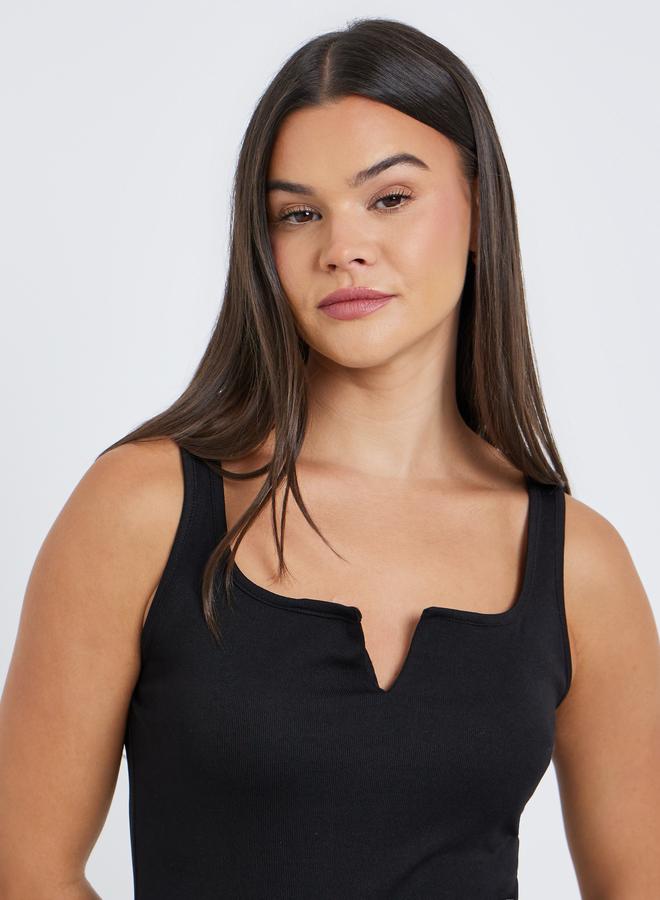 Styli Women Black Square Neck Ribbed Fitted Top - Image 4