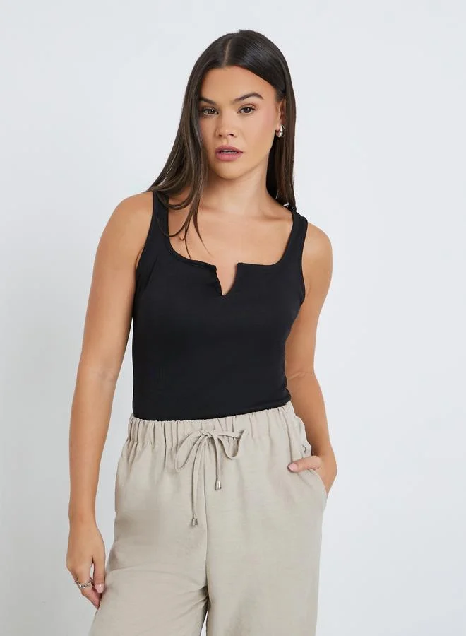 Styli Styli Women Black Square Neck Ribbed Fitted Top