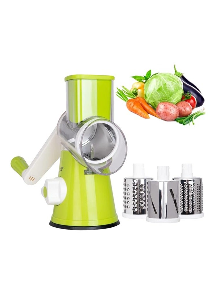 UNICORN Rotary Vegetable Grater & Slicer – Manual Stainless Steel Drum Cutter with Handle, Interchangeable Blades for Grating, Slicing & Shredding – Mandoline Style (Green) - Image 1