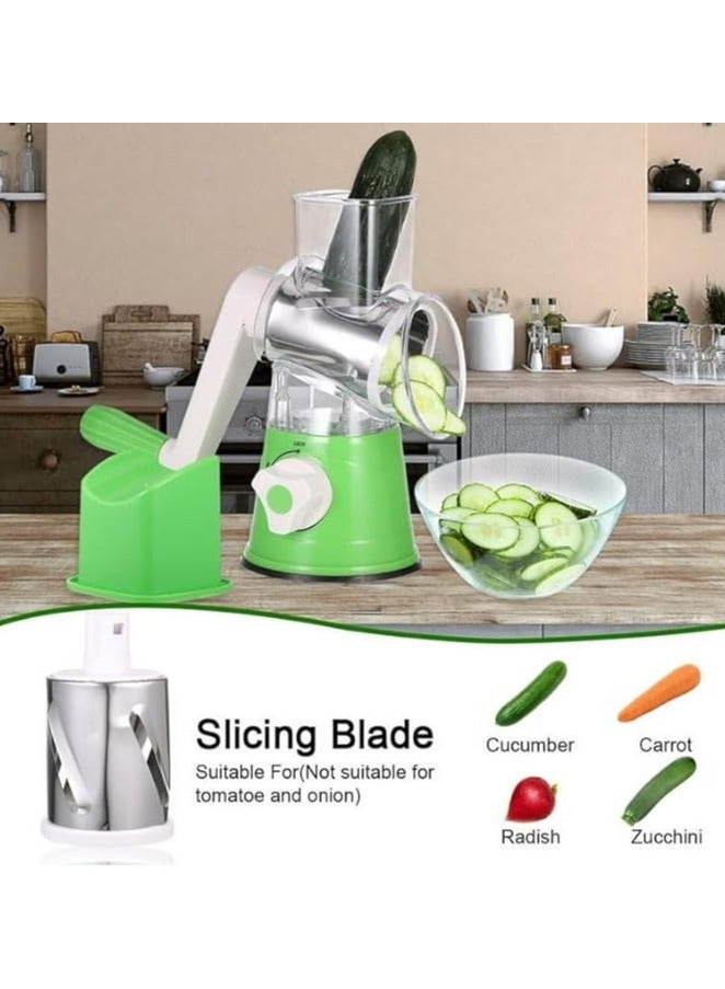 UNICORN Rotary Vegetable Grater & Slicer – Manual Stainless Steel Drum Cutter with Handle, Interchangeable Blades for Grating, Slicing & Shredding – Mandoline Style (Green) - Image 3