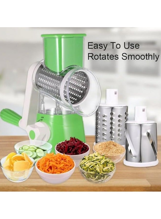 UNICORN Rotary Vegetable Grater & Slicer – Manual Stainless Steel Drum Cutter with Handle, Interchangeable Blades for Grating, Slicing & Shredding – Mandoline Style (Green) - Image 2