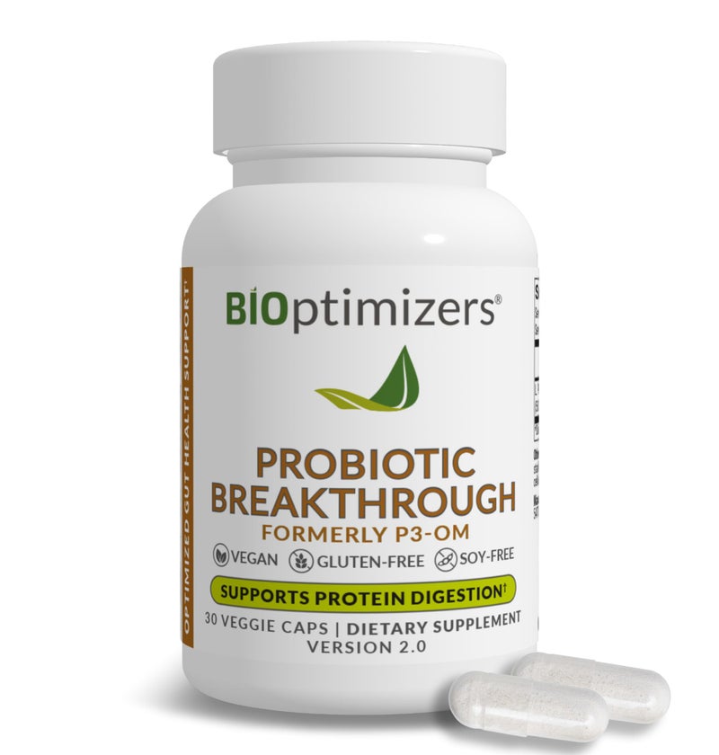 BIOptimizers Probiotic Breakthrough Proteolytic Prebiotics Probiotics Supplement Lactobacillus Plantarum OM for Immune Bloating Gut Relief Support 30 Vegan Capsules