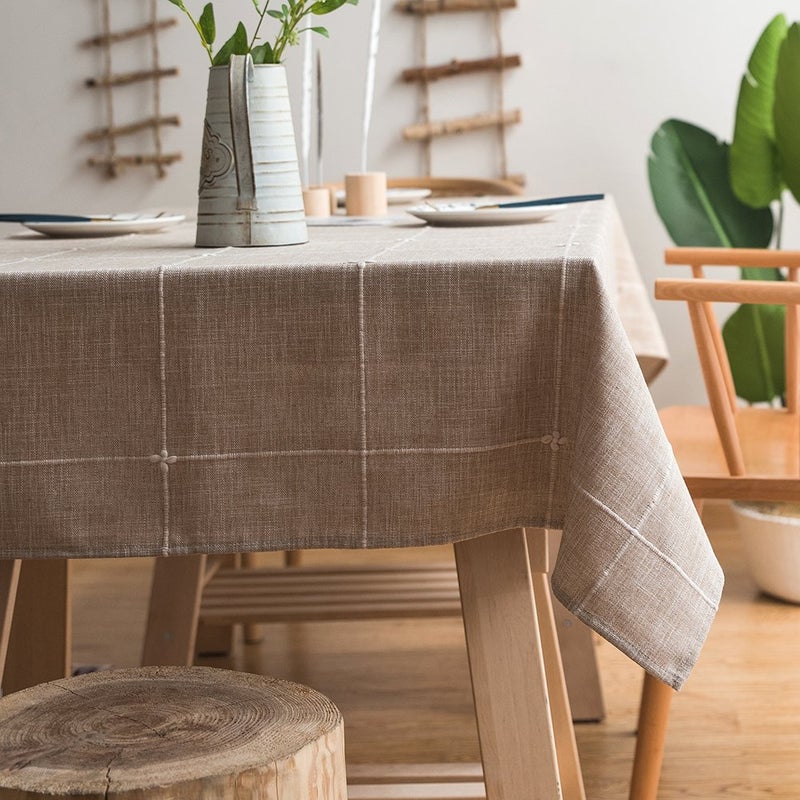 ColorBird Solid Embroidery Lattice Tablecloth Cotton Linen DustProof Checkered Table Cover for Kitchen Dinning Tabletop Decoration RectangleOblong 52 x 120 Inch Linen