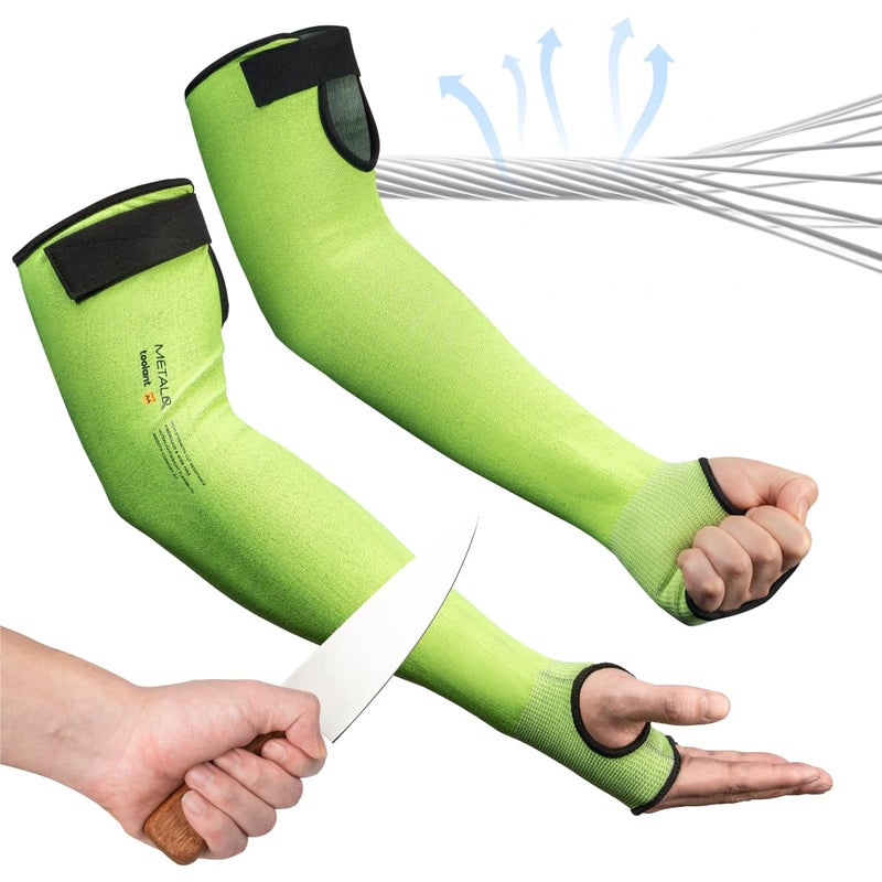 toolant Cut Resistant Farmers Sleeves with Thumb Hole Arm Protectors for Thin Skin and Bruising for Gardening Welding Kitchen Arm Guards for Biting Pet Grooming Green 1 Pair