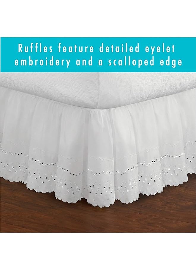 erorex Ruffled Eyelet Bed Skirt Dust Ruffle With Gathered Styling And Embroidered Details 18 Inch Drop Length California King White  - Image 4
