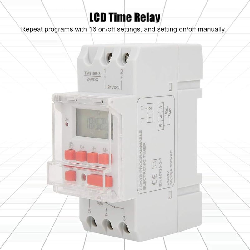 Programmable Digital Timer Switch 30A 24V DC LCD Display Weekly Control Relay - Image 1