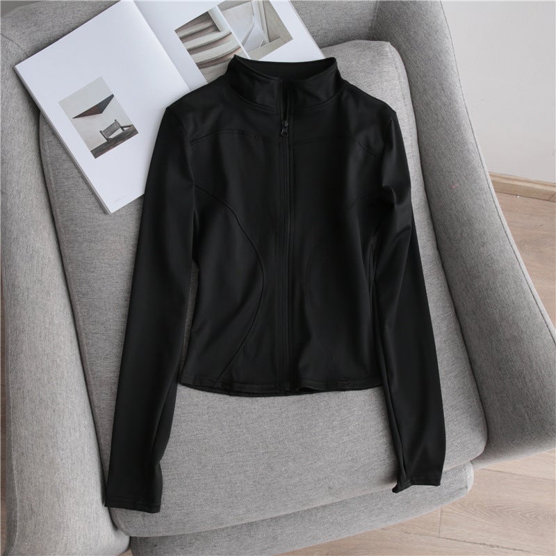 Generic Yoga Clothing Sports Coat Womens Morning Running Autumn 2023 Elastic Tight Slimming Long Sleeve Running Quick-drying Breathable Top Black 