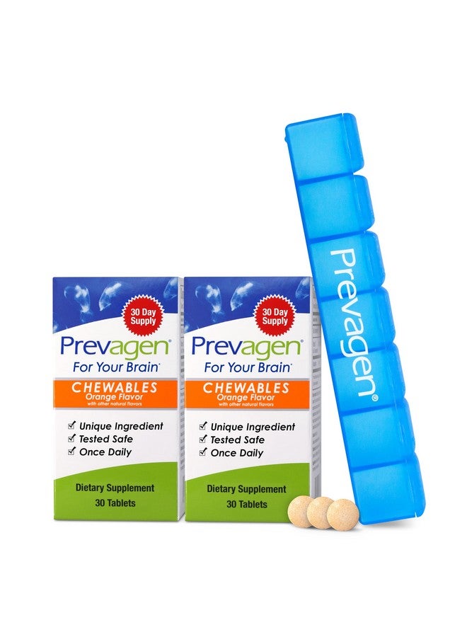 Prevagen Regular Strength 10mg, 30 Chewables |Orange - 2 Pack| with Apoaequorin & Vitamin D & Prevagen 7-Day Pill Minder - Image 1
