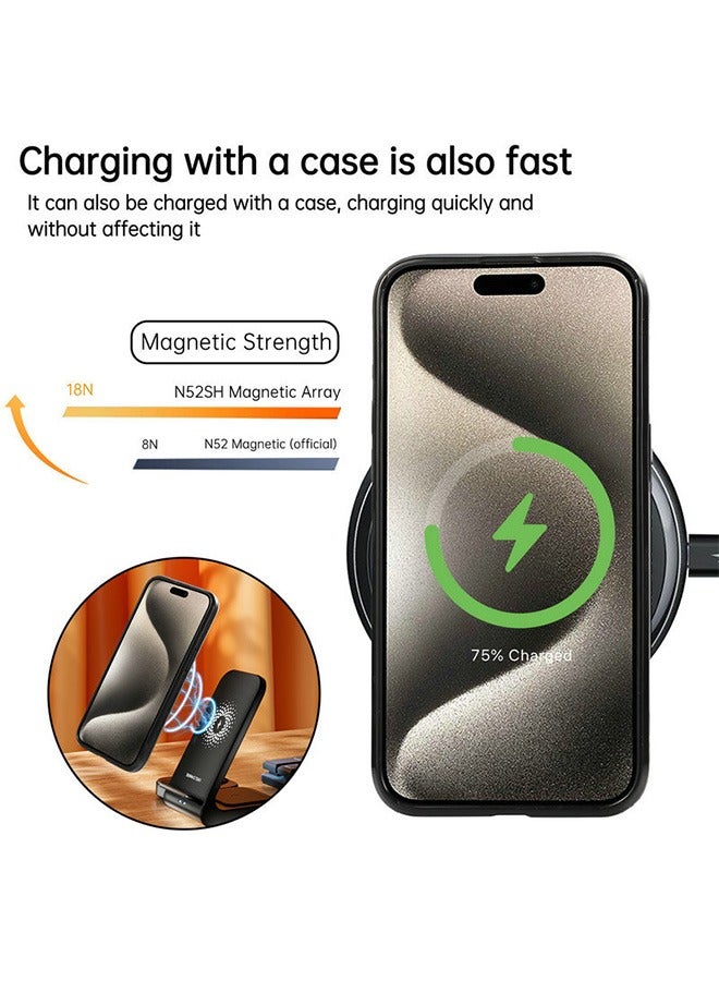 MAANGE Magnetic for iPhone 15 Pro Max Leather Case, 180° Rotation Invisible Stand, Metal Magnetic Folding Stand Cover (Black) - Image 5