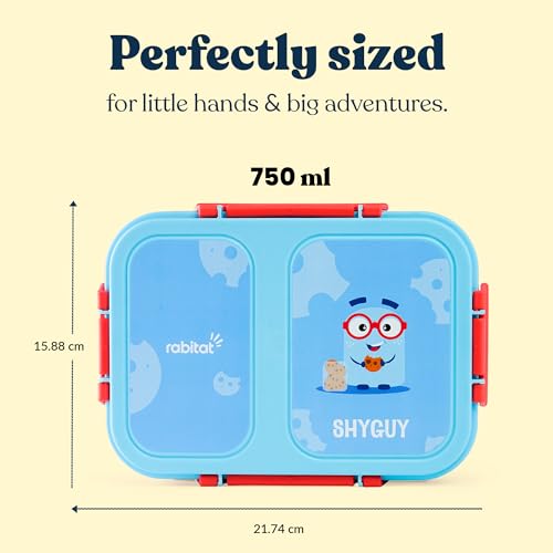 rabitat Yumzee Kids Lunch Box 750ml – Leakproof Stainless Steel Bento Tiffin for School, Boys & Girls | BPA-Free, Food-Grade Steel, Easy-Open Lock | 2-Year Brand Warranty | Shyguy - Image 3