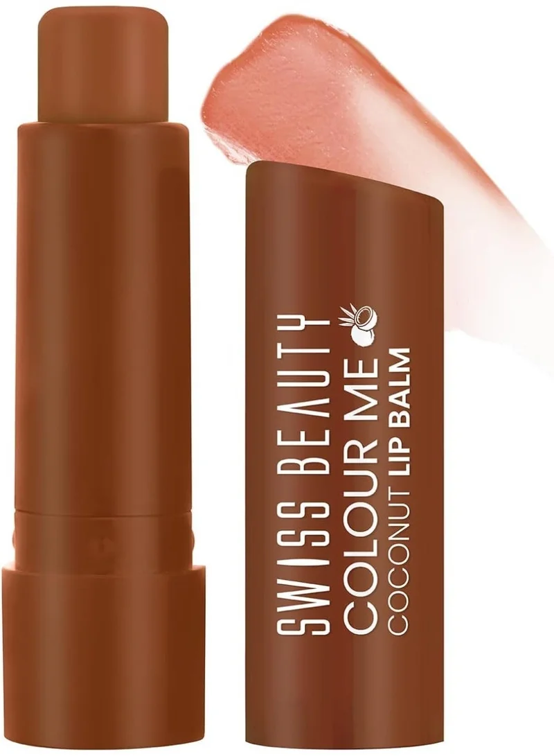 سويس بيوتي Swiss Beauty Colour Me Tinted Lip Balm with 12 Hours of Hydration | For Dry & Chapped Lips | With SPF 15, Shea Butter and Vitamin E | Long Lasting Glossy Finish Lip Balm | Shade - Coconut Blast 4.5g