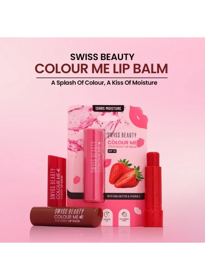 سويس بيوتي Swiss Beauty Colour Me Tinted Lip Balm with 12 Hours of Hydration | For Dry & Chapped Lips | With SPF 15, Shea Butter and Vitamin E | Long Lasting Glossy Finish Lip Balm | Shade - Coconut Blast 4.5g