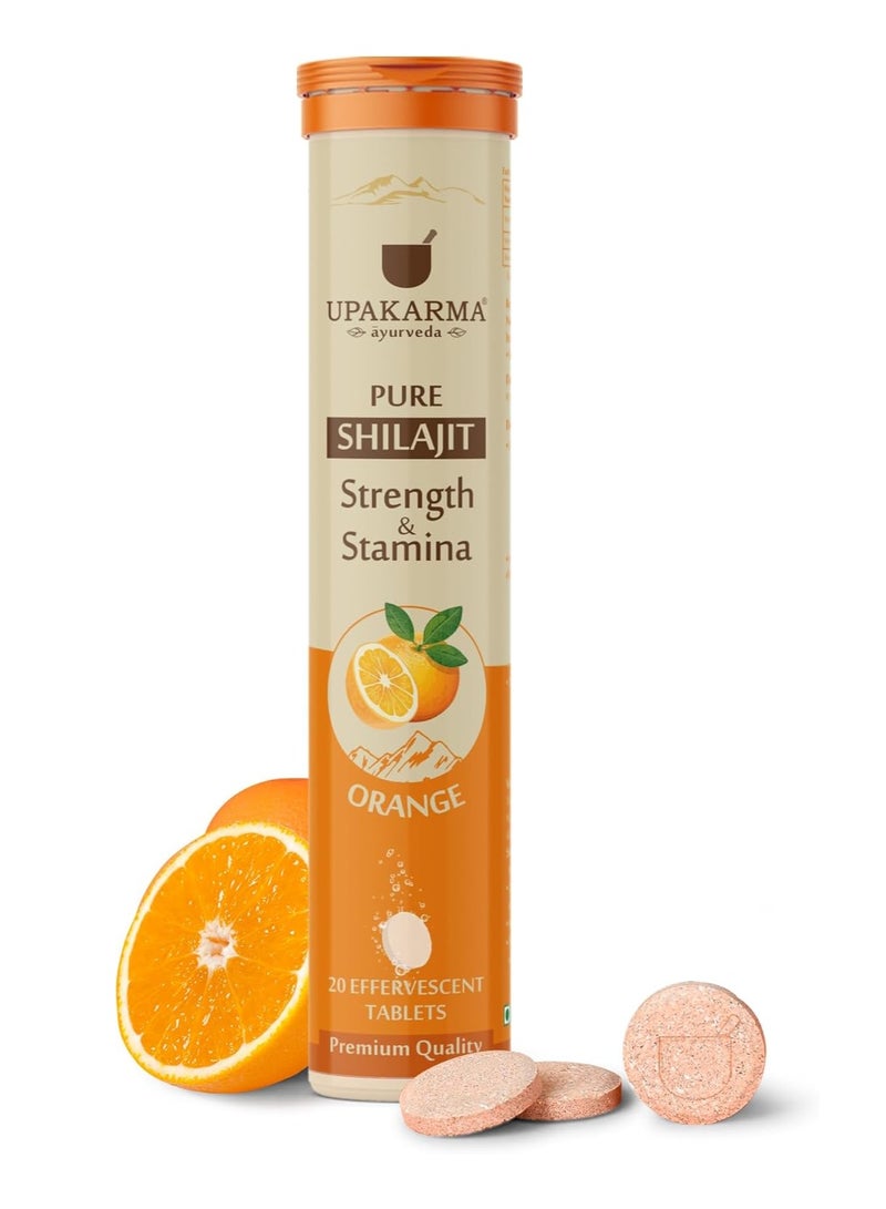 UPAKARMA Shilajit Orange Flavour Effervescent - 20 Tablets  Helps to Boost Strength & Stamina  Travel Friendly & Lab Tested  Dissolve in 60 Sec, Pack of 1 - Image 1