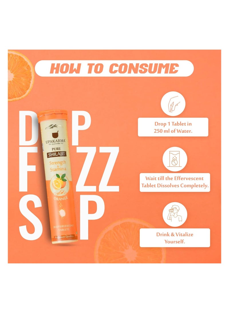 UPAKARMA Shilajit Orange Flavour Effervescent - 20 Tablets  Helps to Boost Strength & Stamina  Travel Friendly & Lab Tested  Dissolve in 60 Sec, Pack of 1 - Image 3