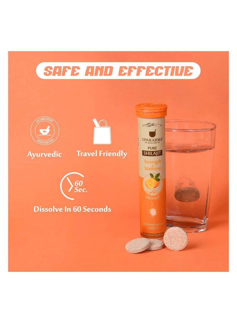 UPAKARMA Shilajit Orange Flavour Effervescent - 20 Tablets  Helps to Boost Strength & Stamina  Travel Friendly & Lab Tested  Dissolve in 60 Sec, Pack of 1 - Image 2