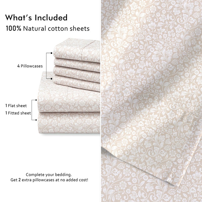 RUVANTI 6 Pcs Cotton Sheets - 100% Natural Cotton Soft, Lightweight & Breathable Crispy Percale Sheets, Full Size Bed Sheets 16" Deep Pockets, Orchid Charm - Image 4
