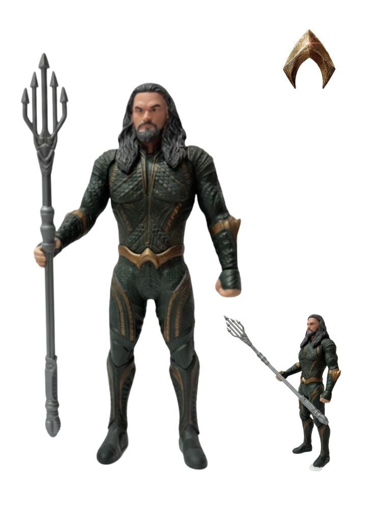 Aquaman Action Figure (DC Superhero Character) with Trident Weapon in Dark Green & Gold Suit – Realistic Superhero Toy Figure for Kids, Collector Display & Imaginative Play - Image 1