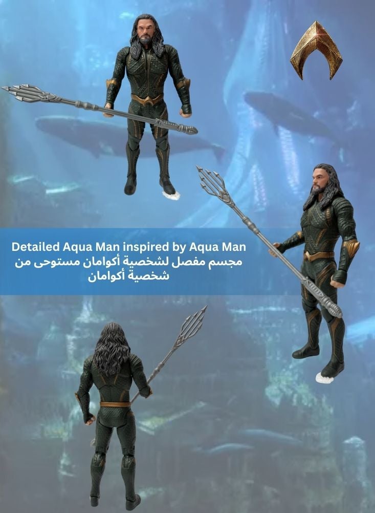 Aquaman Action Figure (DC Superhero Character) with Trident Weapon in Dark Green & Gold Suit – Realistic Superhero Toy Figure for Kids, Collector Display & Imaginative Play - Image 5