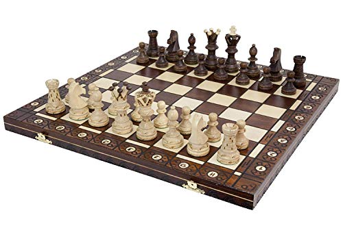 Wegiel Handmade European Ambassador Chess Set  Wooden 21 Inch Beech  Birch Board with Felt Base  Carved Hornbeam  Sycamore Wood Chess Pieces - Image 1