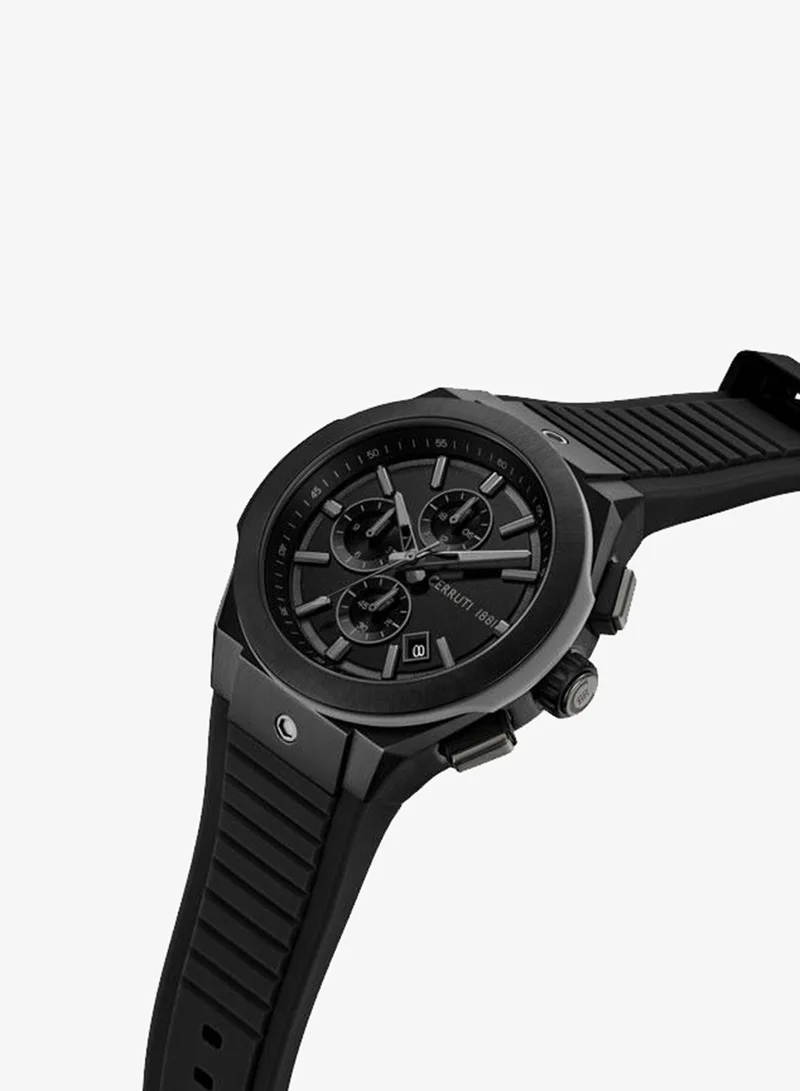 CERRUTI 1881 Ruscello 48mm Black Dial Silicone Strap Multifunction Watch For Men
