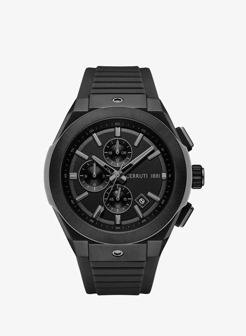 CERRUTI 1881 Ruscello 48mm Black Dial Silicone Strap Multifunction Watch For Men