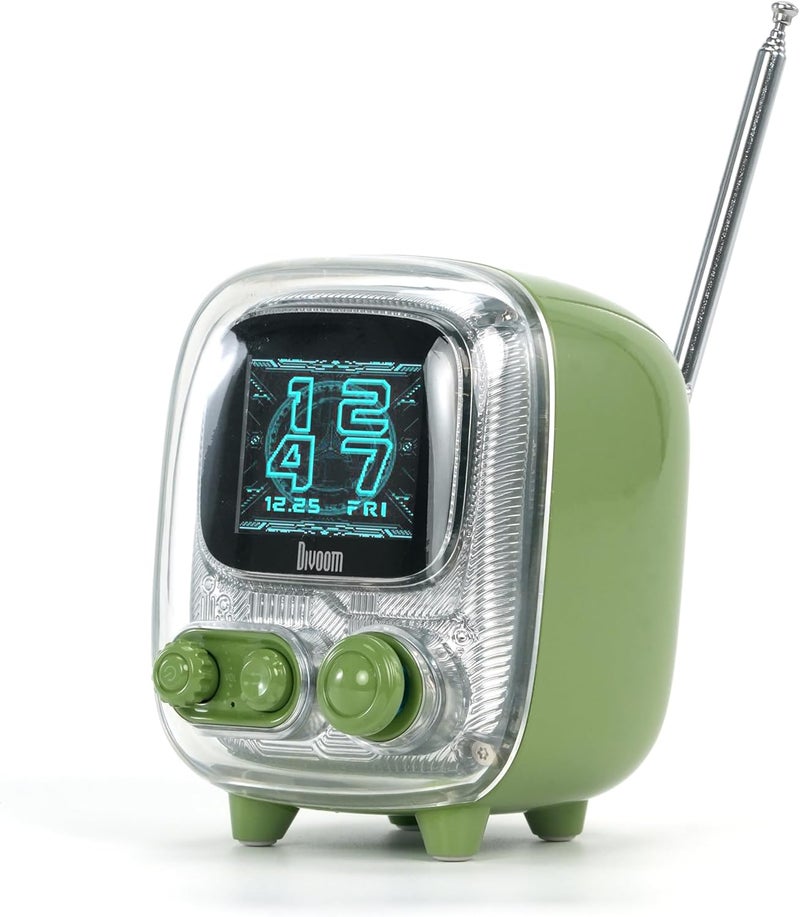 Divoom Tiivoo-2 Retro Bluetooth Speaker with Pixel Art Display FM Radio Photo Album 100+ Clock Faces Pixel Art Gallery Pomodoro Timer Alarm White Noise Retro Games - Green - Image 1