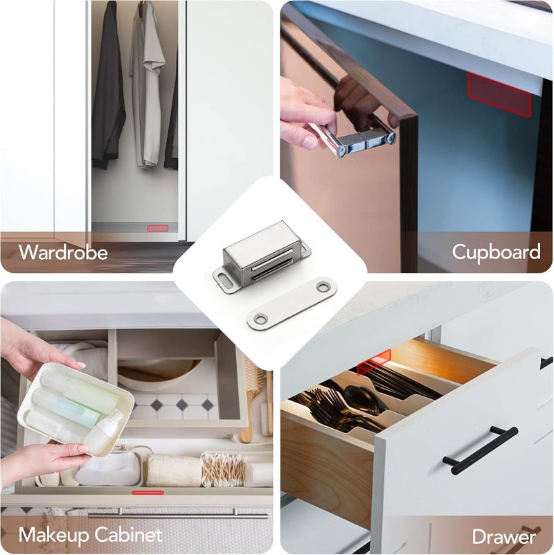 Ravinte 4 Pack Silver Magnetic Door Catch, Brushed Satin Nickel Cabinet Magnets, Strong Magnetic Catch Latch for Kitchen Cabinets, Drawers & Cupboards, Stainless Steel Closures - Image 4