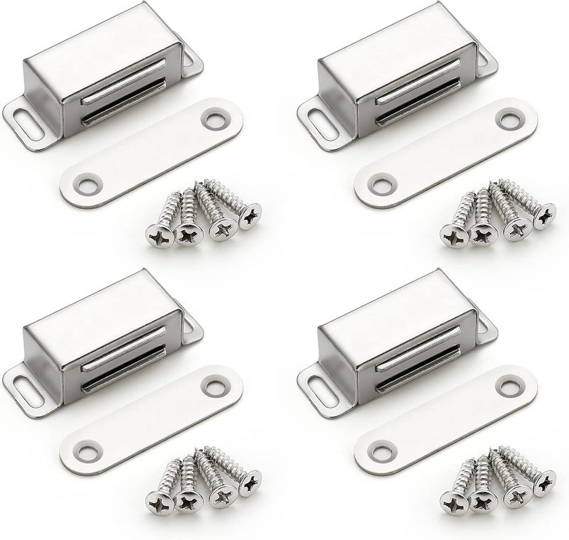 Ravinte 4 Pack Silver Magnetic Door Catch, Brushed Satin Nickel Cabinet Magnets, Strong Magnetic Catch Latch for Kitchen Cabinets, Drawers & Cupboards, Stainless Steel Closures - Image 1