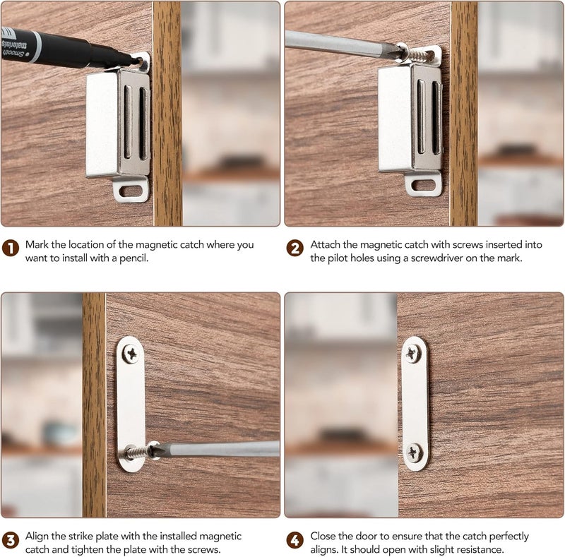 Ravinte 4 Pack Silver Magnetic Door Catch, Brushed Satin Nickel Cabinet Magnets, Strong Magnetic Catch Latch for Kitchen Cabinets, Drawers & Cupboards, Stainless Steel Closures - Image 5