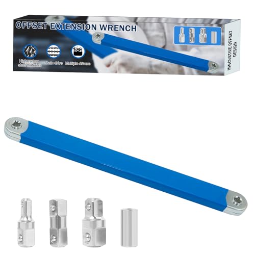 Zzyyldu Offset Extension Wrench,15 inch Tight Reach Extension Wrench Set With 1/4", 3/8", And 1/2" Square Drive Adapters，Zero Degree Impact Ready Extension Wrench Tool - Image 1