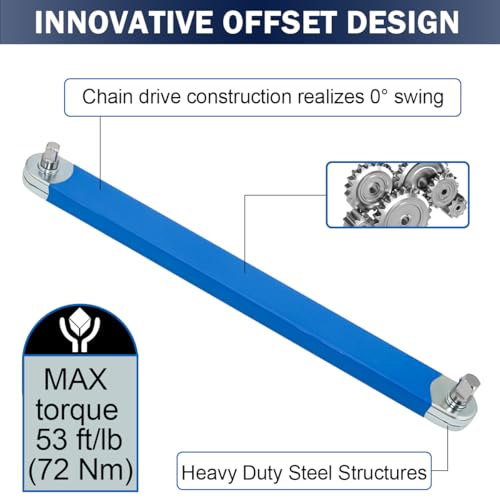 Zzyyldu Offset Extension Wrench,15 inch Tight Reach Extension Wrench Set With 1/4", 3/8", And 1/2" Square Drive Adapters，Zero Degree Impact Ready Extension Wrench Tool - Image 2