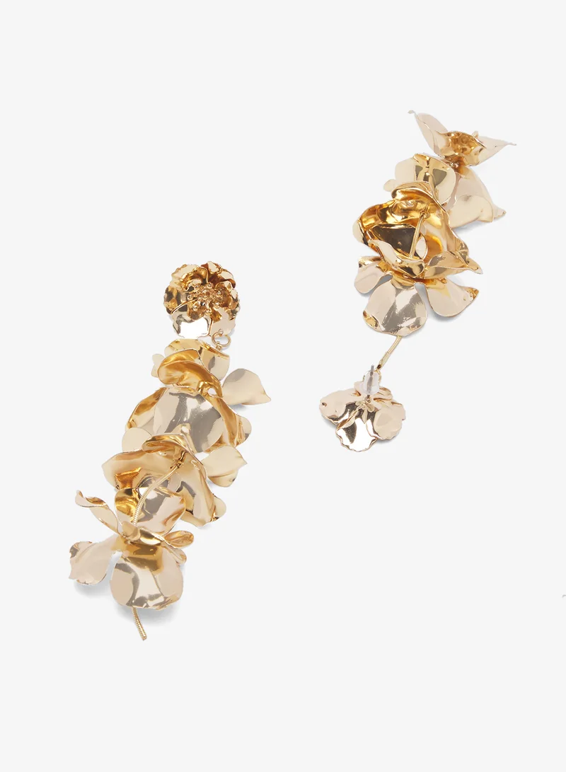ELLA Gold Asymmetrical Floral Statement Earrings