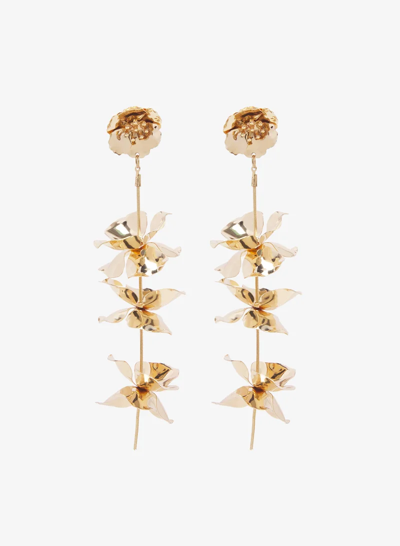 ELLA Gold Asymmetrical Floral Statement Earrings