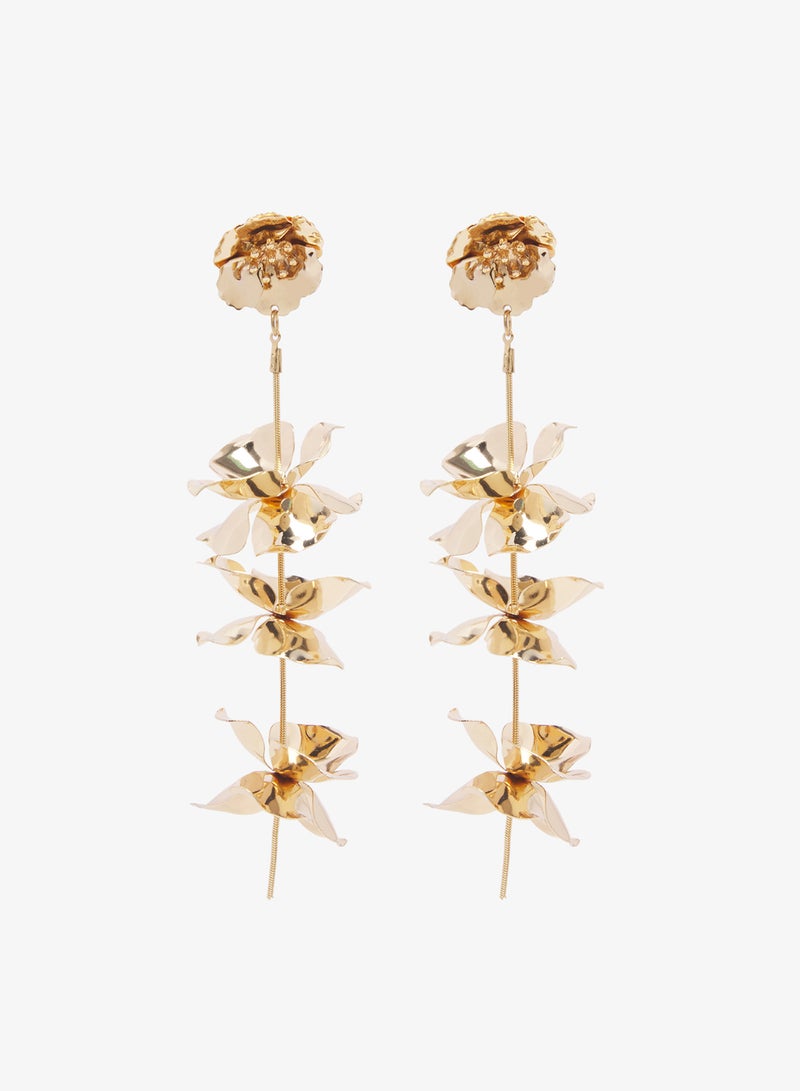 ELLA Gold Asymmetrical Floral Statement Earrings - Image 1