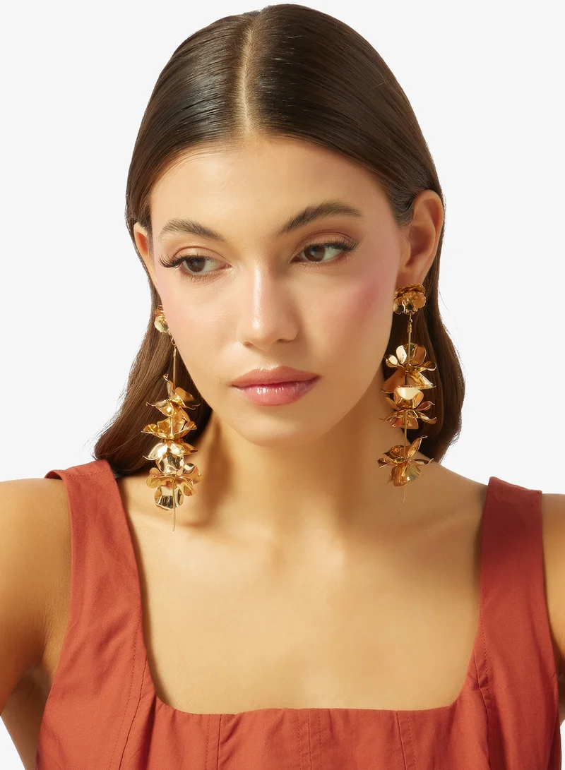 Ella Gold Gold Asymmetrical Floral Statement Earrings for Women | Best Price UAE